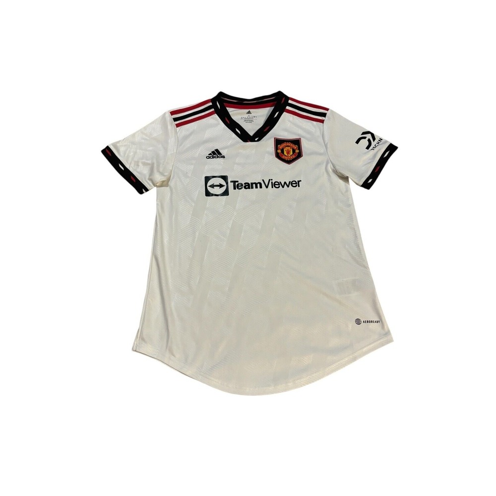 adidas Manchester United White Away Jersey with Black and Red Trim